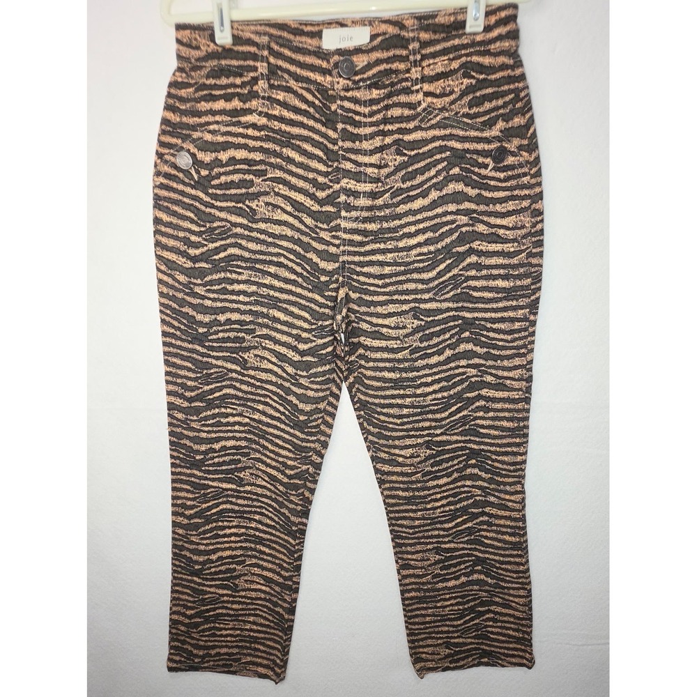 Joie Animal Print Cropped Pants Tiger Zebra Stripe Jacquard Tan Black Size 29